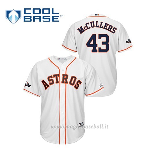 Maglia Baseball Uomo Houston Astros 43 Lance Mccullers 2019 Postseason Cool Base Bianco